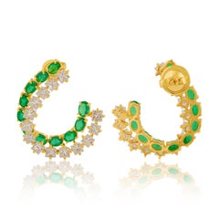 2.50 Carat Emerald & 3.35 Carat Princess Cut Diamond Hoops 18k Yellow Gold