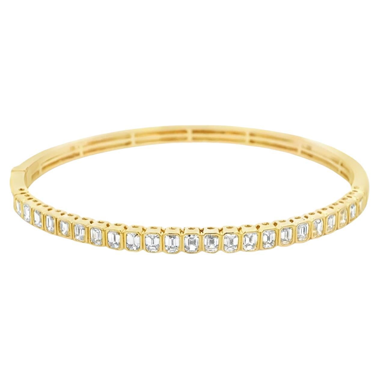 2.50 Carat Emerald Cut Bezel Set Diamond Bangle Bracelet 18K Yellow Gold