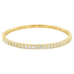 2.50 Carat Emerald Cut Bezel Set Diamond Bangle Bracelet 18K Yellow Gold