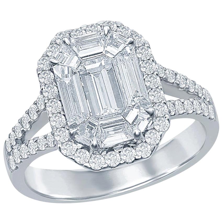 2.50 Carat Emerald Cut Diamond Ring 18 Karat White For Sale