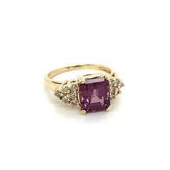 2.50 Carat Emerald Cut Purple Garnet and Diamond Gold Vintage Ring