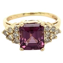 2.50 Carat Emerald Cut Purple Garnet and Diamond Gold Vintage Ring