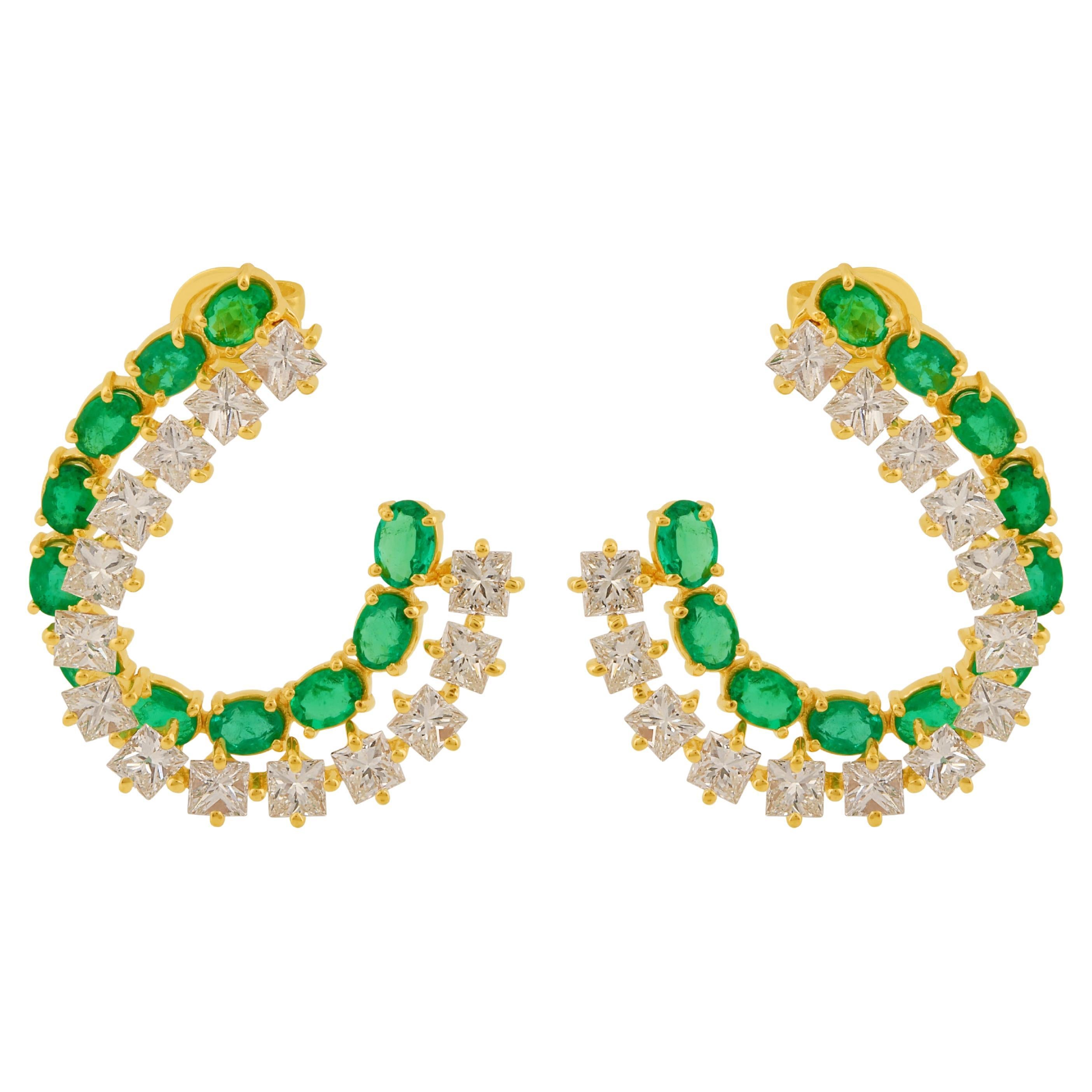 2.50 Carat Emerald Earrings 3.35 Carat Princess Cut Diamond 18k Yellow Gold