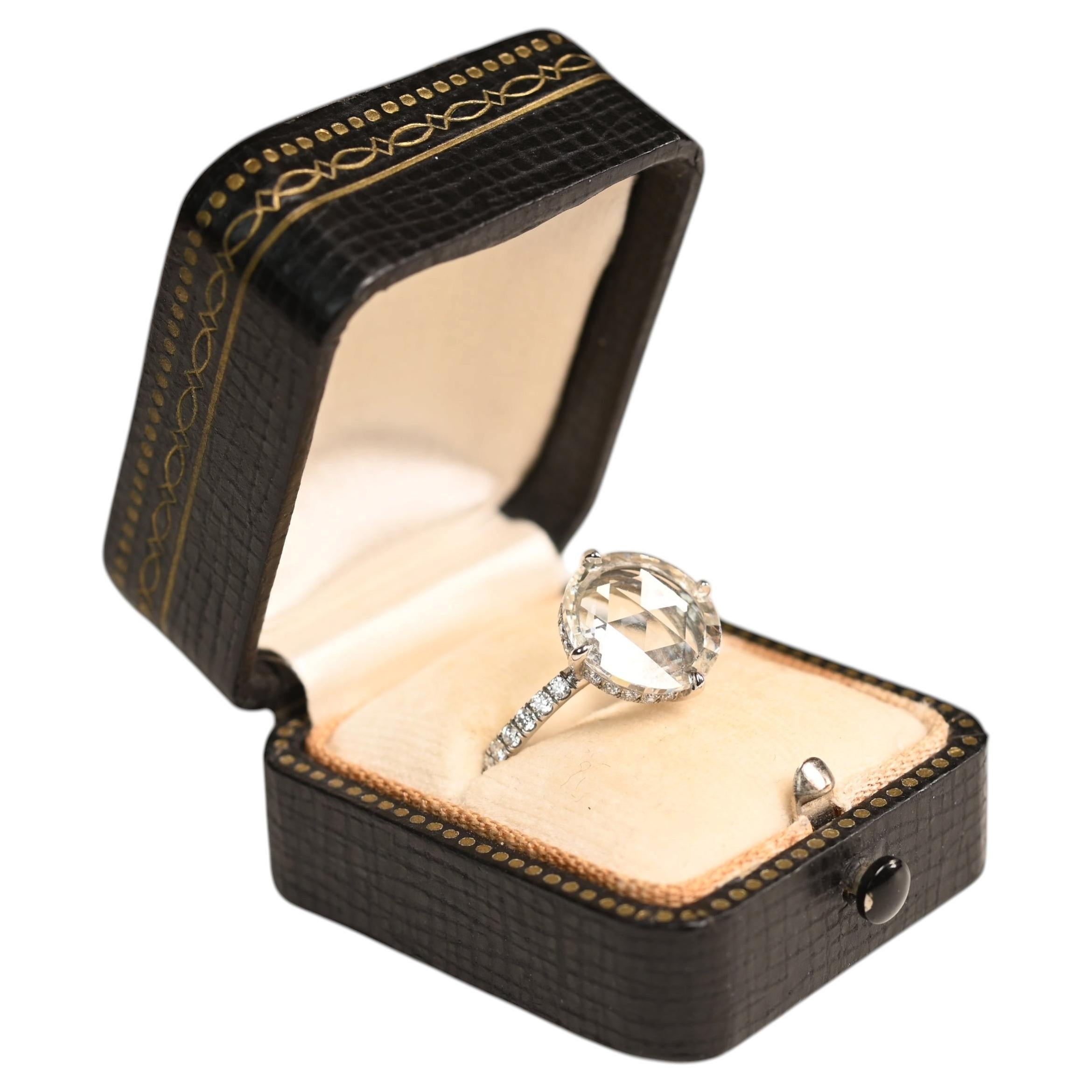 2.50 Carat Engagement Ring. GIA Rose Cut Diamond Accent Ring Platinum I VVS2