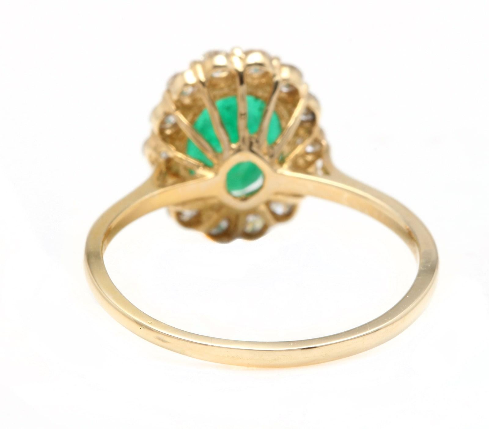 2.50 Carats Exquisite Emerald and Diamond 14K Solid Yellow Gold Ring

Total Emerald Weight is: Approx. 2.00 Carats

Emerald Measures: Approx. 9.00 x 7.00mm

Natural Round Diamonds Weight: Approx. 0.50 Carats (color G-H / Clarity SI1-SI2)

Ring size: