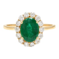 2,50 Karat exquisiter Smaragd- und Diamantring aus 14 Karat massivem Gelbgold