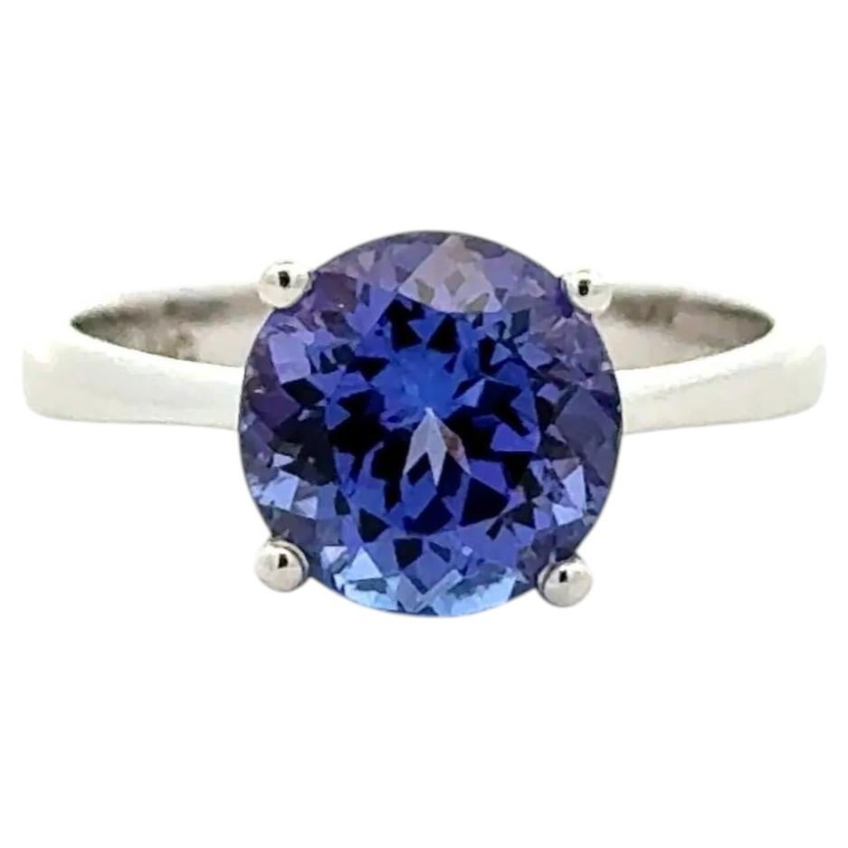 2.50 Carat Fancy Round Tanzanite Gold Vintage Solitaire Ring