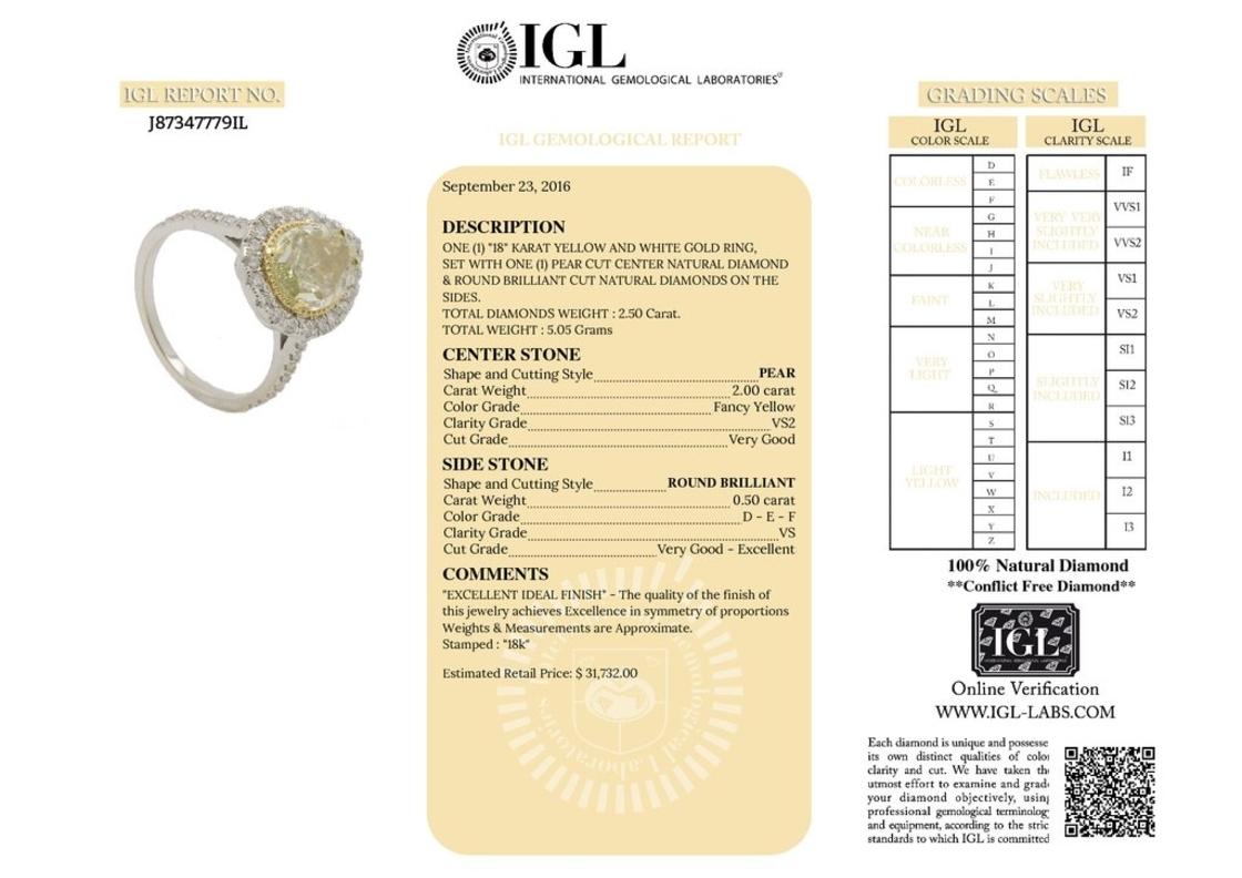 Pear Cut 2.50 Carat Fancy Yellow Pear Shaped Diamond Engagement Ring