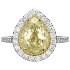 2.50 Carat Fancy Yellow Pear Shaped Diamond Engagement Ring