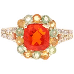 2,50 Karat Feueropal Saphir Diamant 14 Karat Gelbgold Cocktail Ring