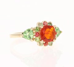 2.50 Carat Fire Opal Tsavorite Sapphire 14 Karat Yellow Gold Engagement Ring