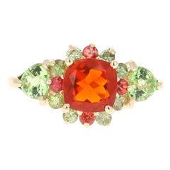 2.50 Carat Fire Opal Tsavorite Sapphire 14 Karat Yellow Gold Engagement Ring