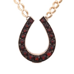 2.50 Carat Garnet Victorian 1900's Rose Gold Antique Horseshoe Pendant Necklace