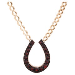 2.50 Carat Garnet Victorian 1900's Rose Gold Antique Horseshoe Pendant Necklace