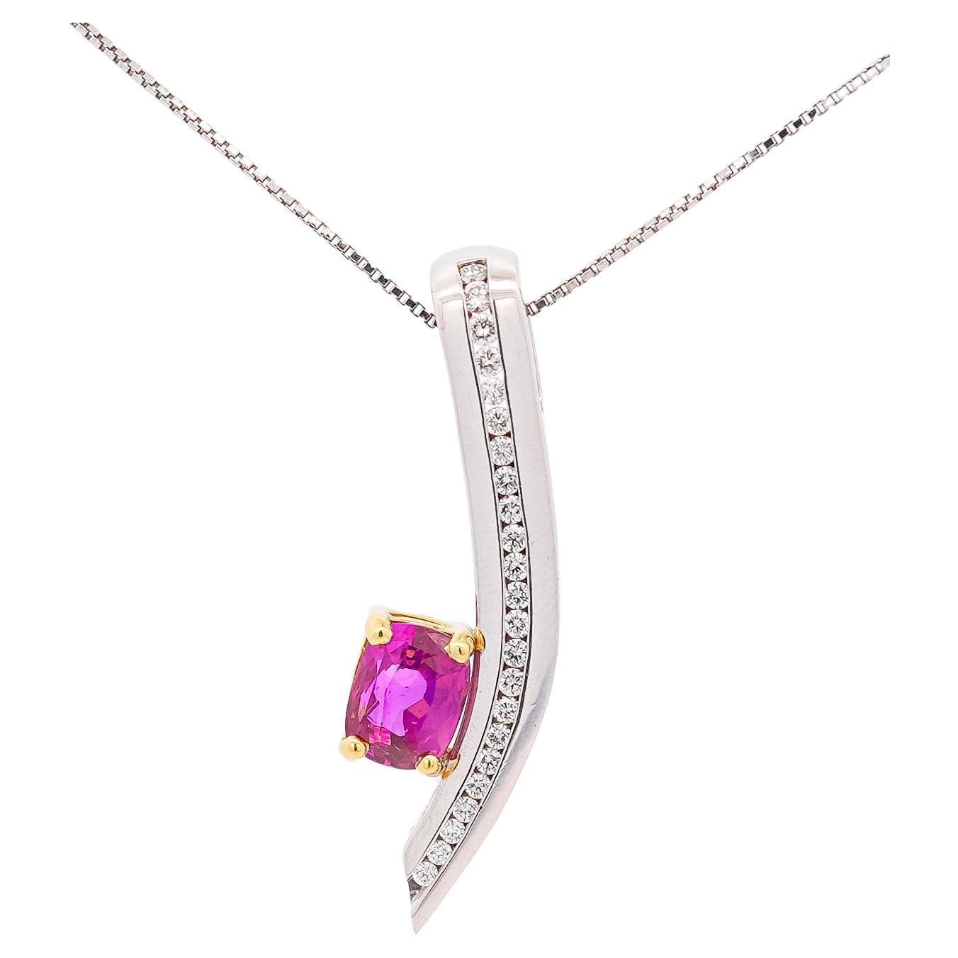  2.50 Carat GIA Certified Cushion-Cut Pink Sapphire and Diamond 18K Pendant For Sale