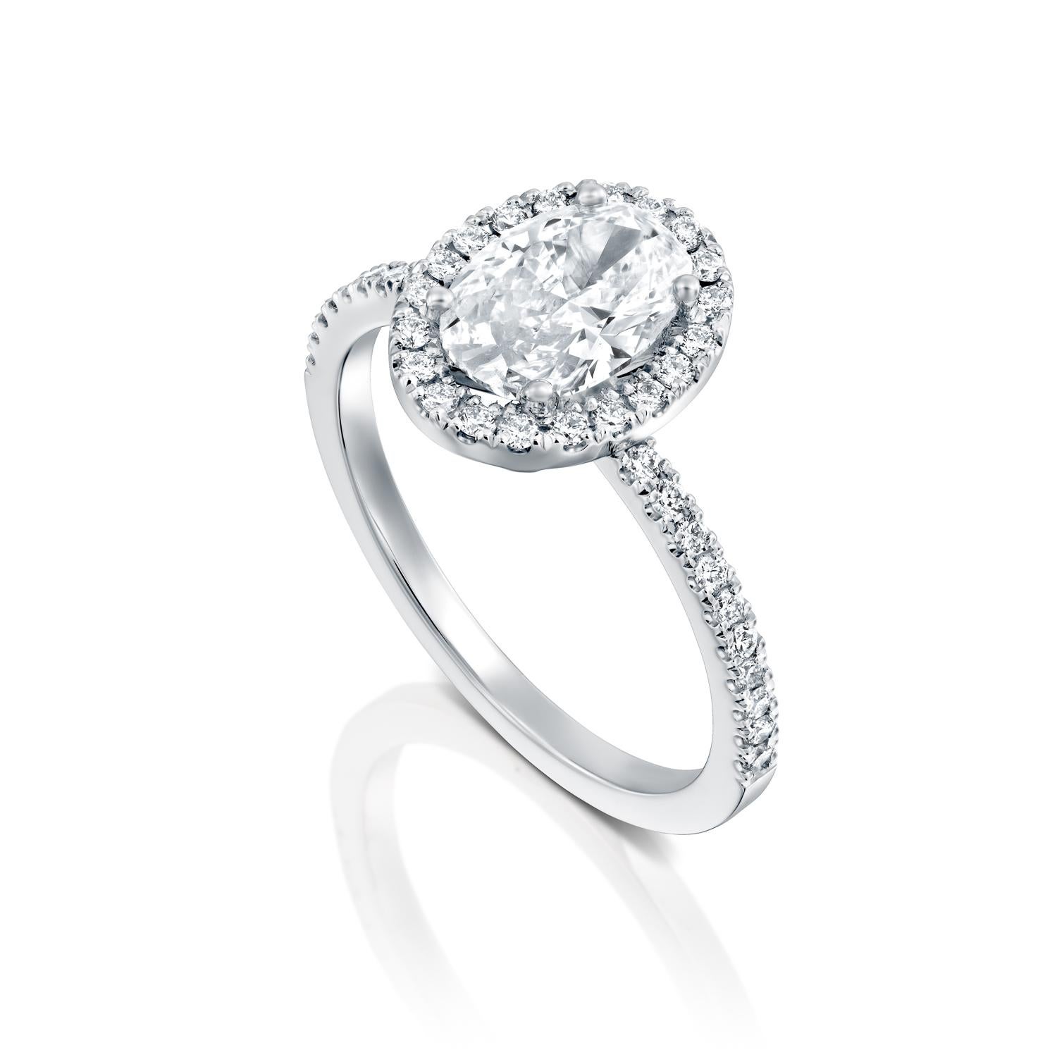 Art Deco 2.50 Carat GIA Oval Halo Diamond Ring, 18 Karat White Gold Oval Cut Ring