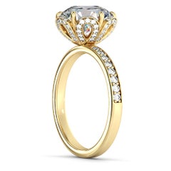 2.50 Carat GIA Round Diamond Engagement Ring, 18 Karat Yellow Gold Floral Ring