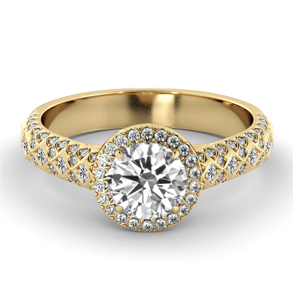 Round Cut 2.50 Carat GIA Round Diamond Ring, 18 Karat Yellow Gold Vintage Halo Ring