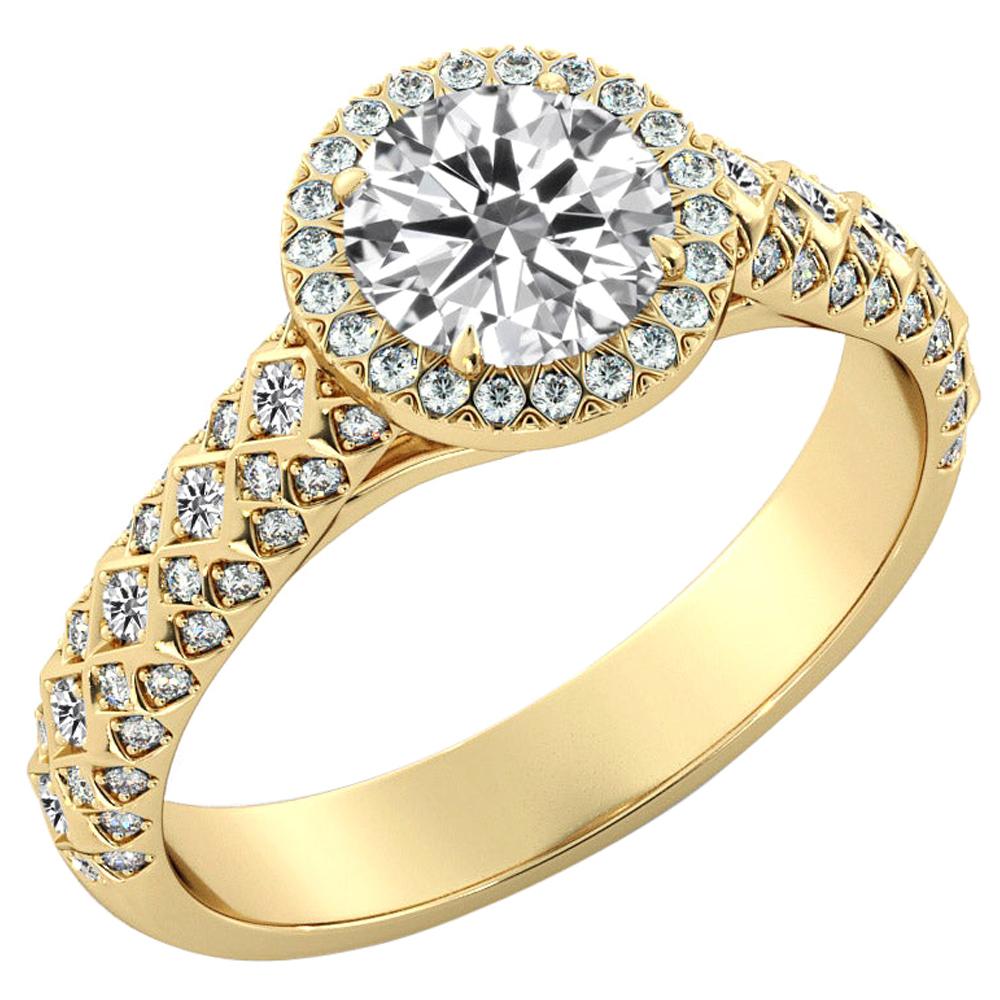 2.50 Carat GIA Round Diamond Ring, 18 Karat Yellow Gold Vintage Halo Ring