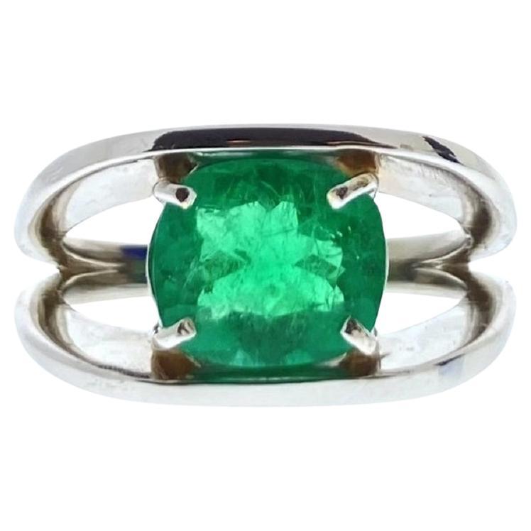 2.50 Carat Green Cushion Emerald Ring n 14k White Gold