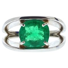2.50 Carat Green Cushion Emerald Ring n 14k White Gold