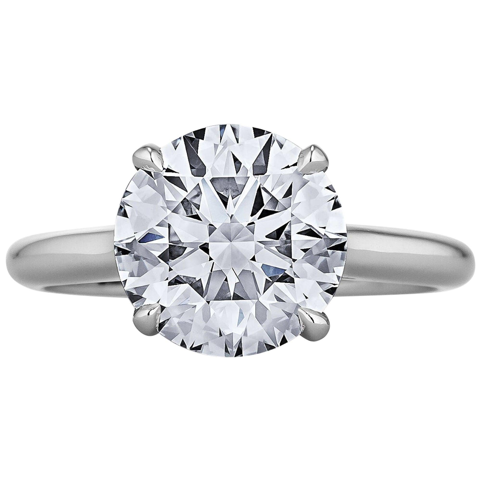 2.55 Carat Ideal Cut Round Brilliant Diamond Platinum Engagement Ring