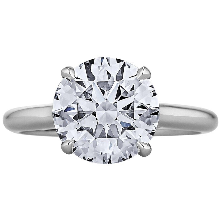 2.55 Carat Ideal Cut Round Brilliant Diamond Platinum Engagement Ring For Sale