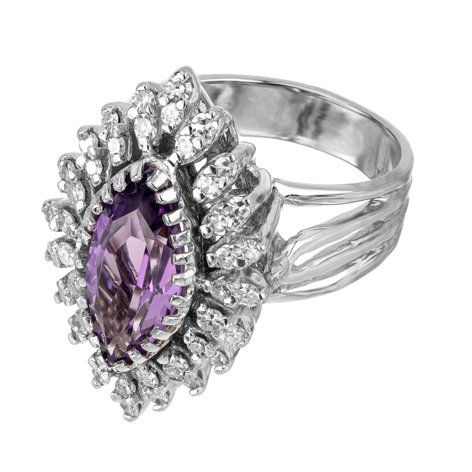 Marquise Cut 2.50 Carat Marquise Amethyst Diamond Halo Gold Cocktail Ring For Sale