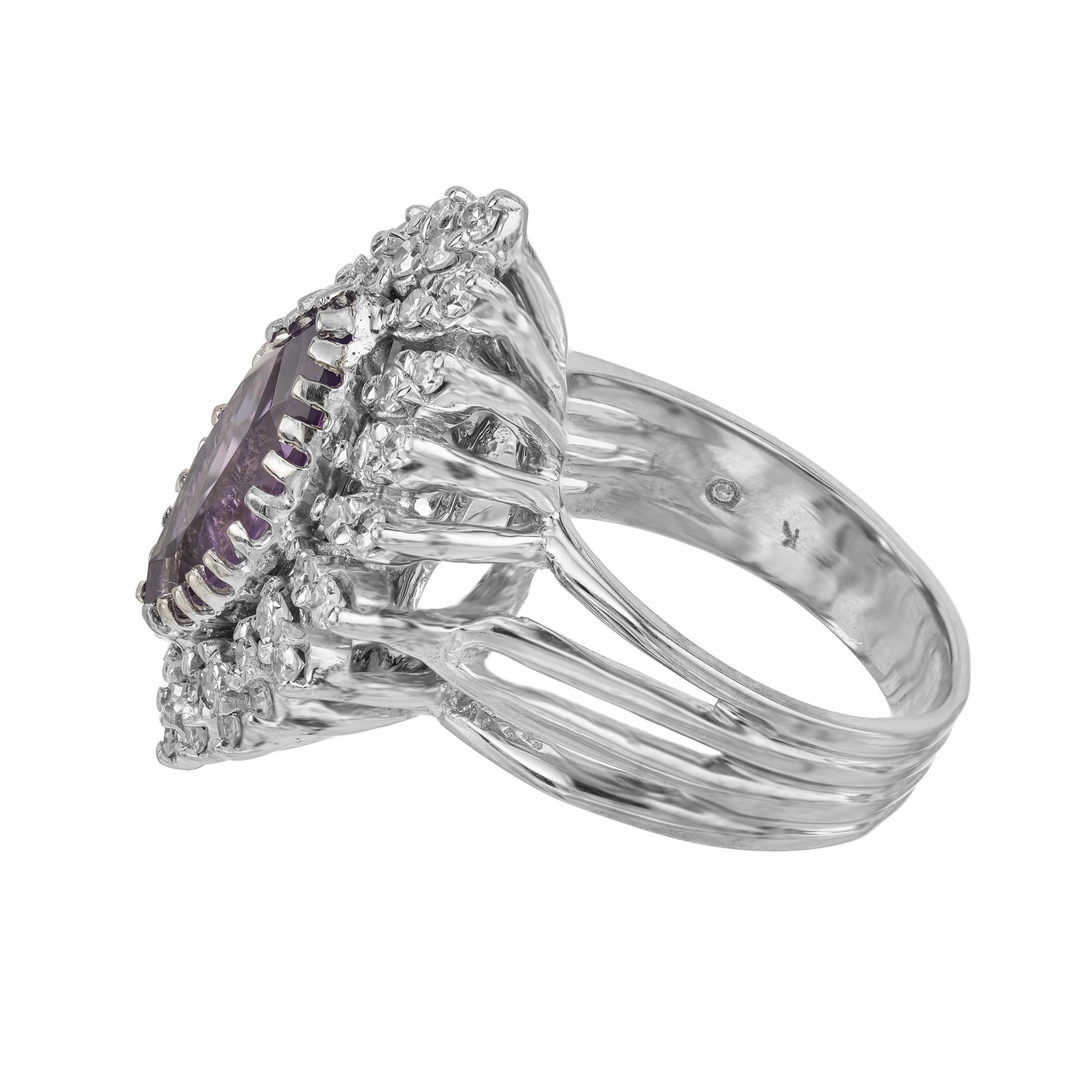 2.50 Carat Marquise Amethyst Diamond Halo Gold Cocktail Ring In Good Condition For Sale In Stamford, CT