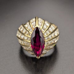 3 Carat Marquise Ruby and Diamond 18K Yellow Gold Dome Ring