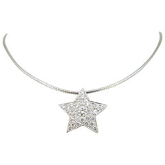 2.50 Carat Modern Star Pendant on Wire White Gold Collar Necklace