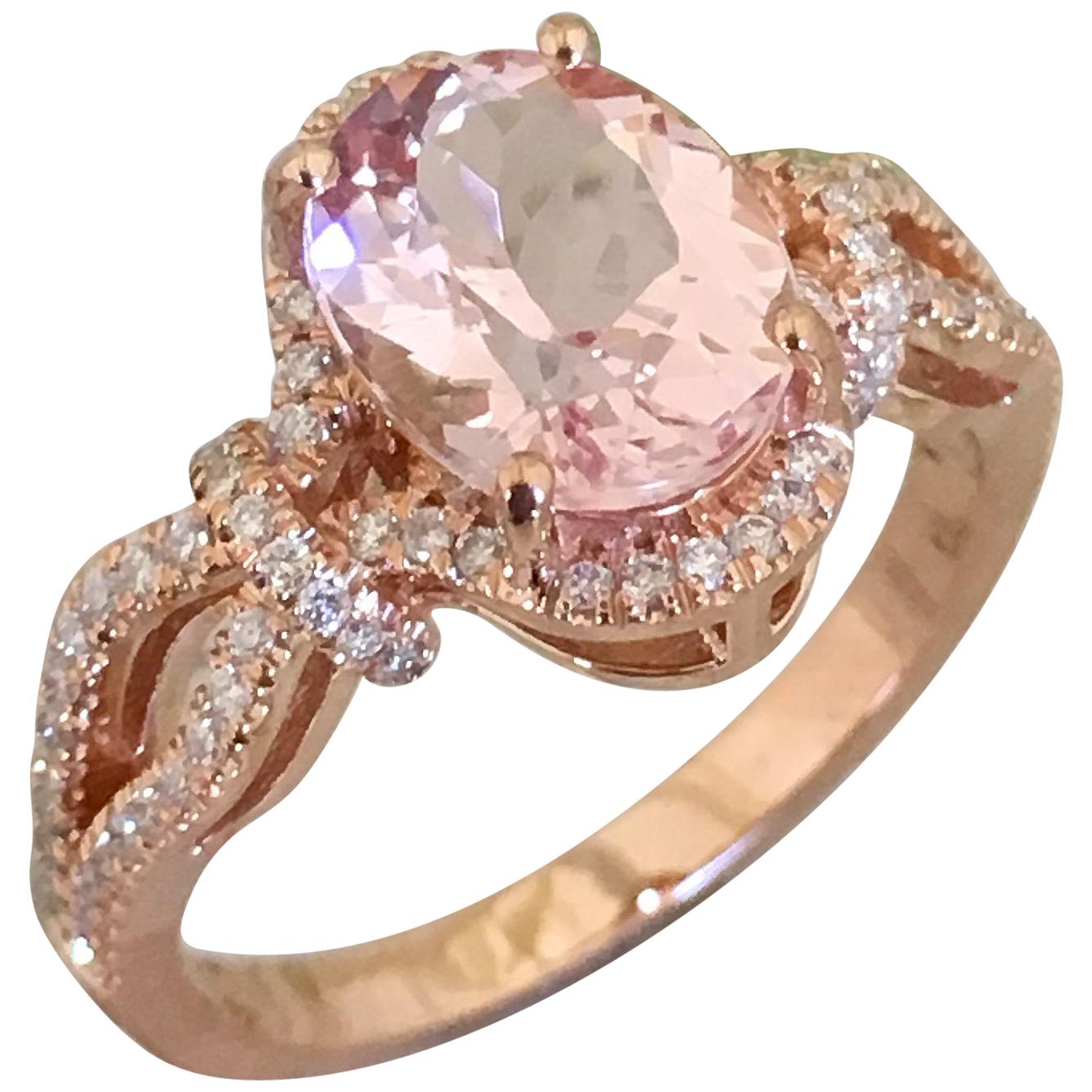 2.50+ Carat Morganite Diamond Ring Set in 14 Karat Rose, Ben Dannie For Sale