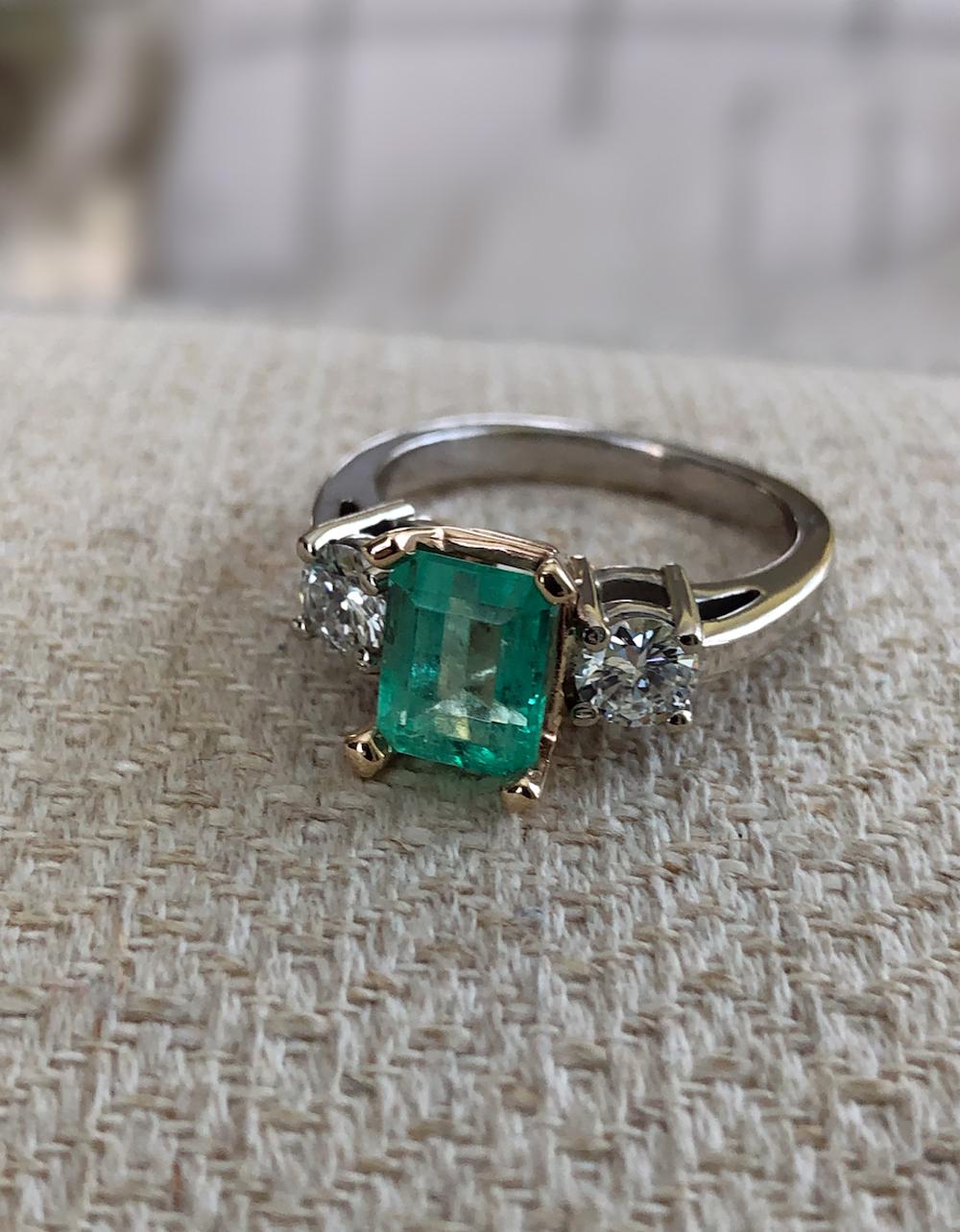 2.50 Carat Natural Colombian Emerald Diamond Engagement Ring 14 Karat 6