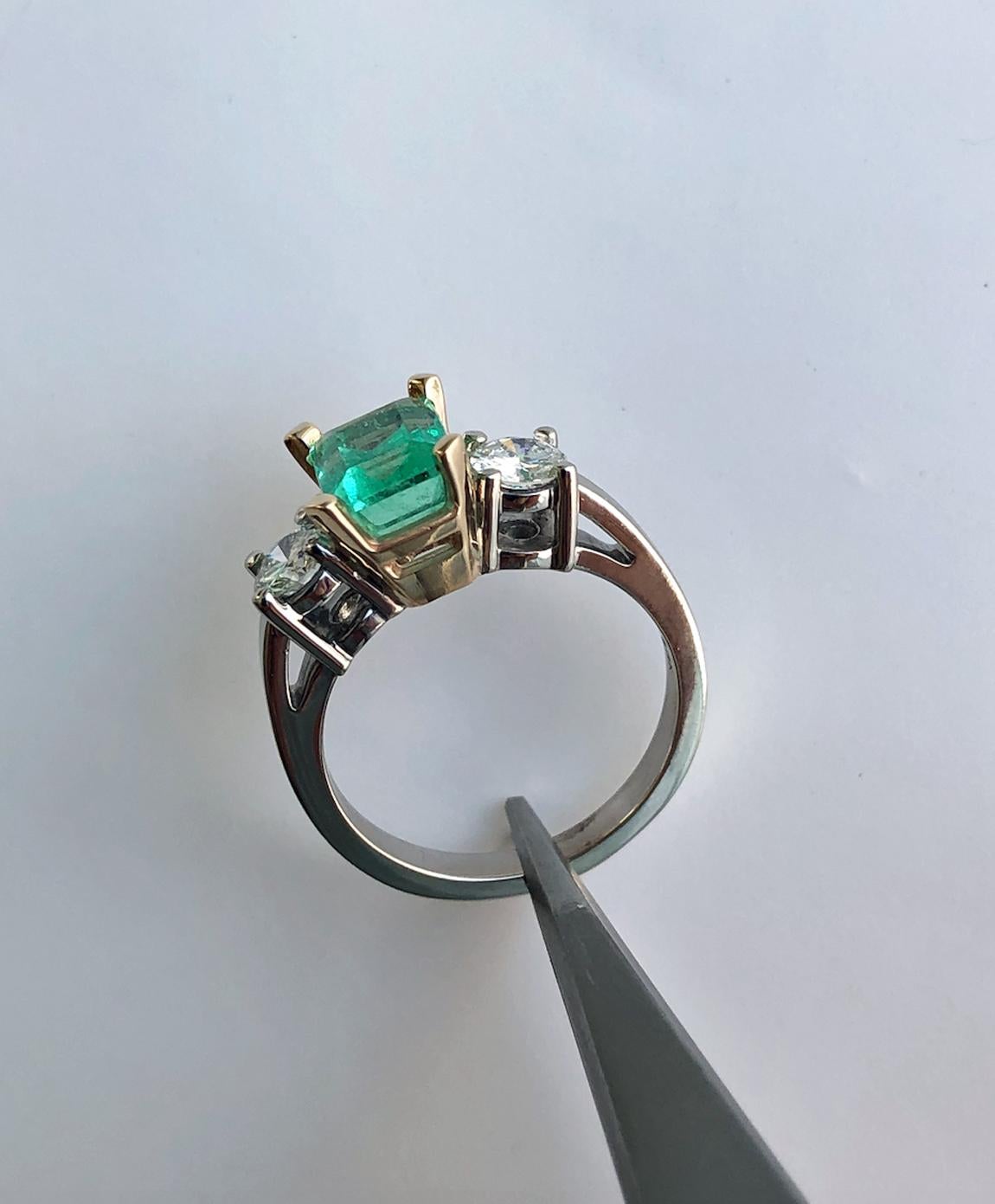 Emerald Cut 2.50 Carat Natural Colombian Emerald Diamond Engagement Ring 14 Karat