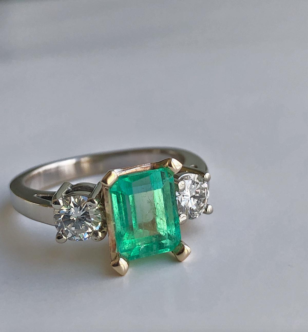 2.50 Carat Natural Colombian Emerald Diamond Engagement Ring 14 Karat 2