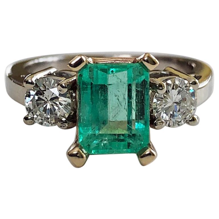 2.50 Carat Natural Colombian Emerald Diamond Engagement Ring 14 Karat