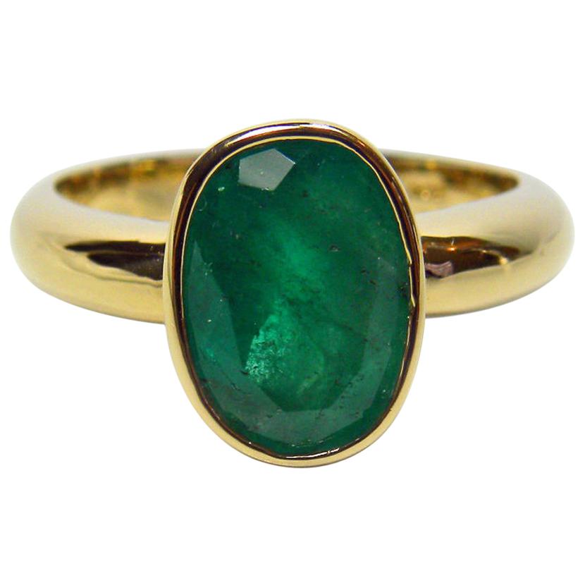 2.50 Carat Natural Colombian Emerald Solitaire Engagement Ring 18 Karat Gold