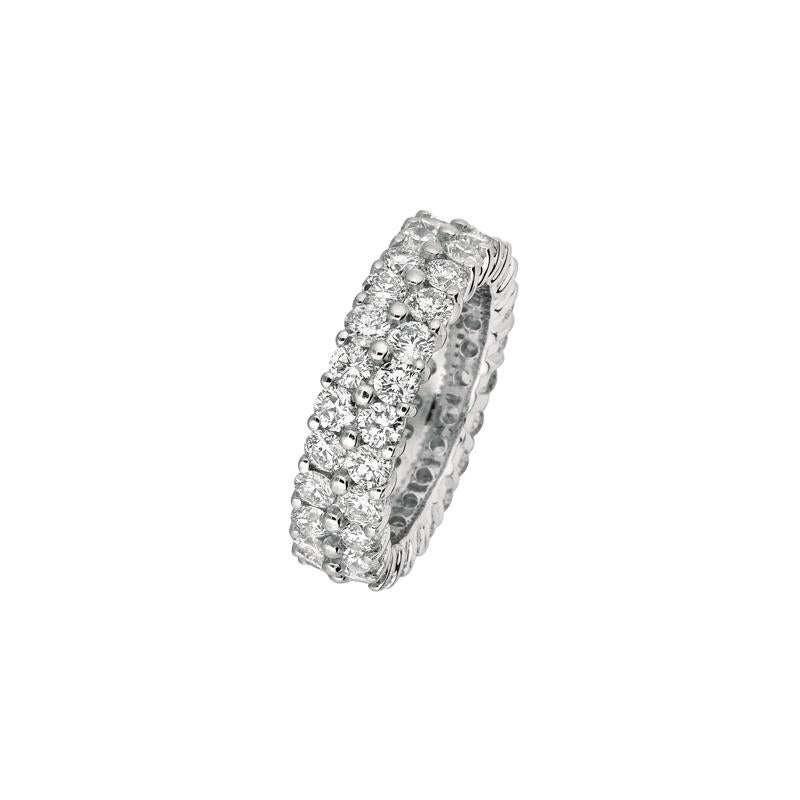 Round Cut 2.50 Carat Natural Diamond 2-Row Eternity Ring Band G SI 18 Karat White Gold For Sale