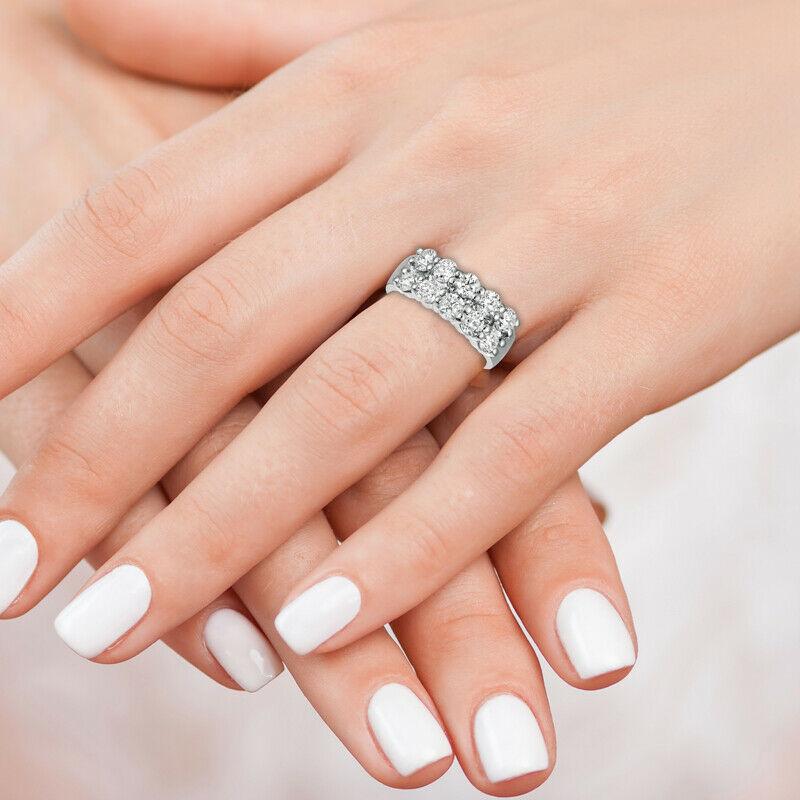 2,50 Quilates Diamante Natural 2 Filas Anillo G SI Oro Blanco 14k Corte redondo en venta