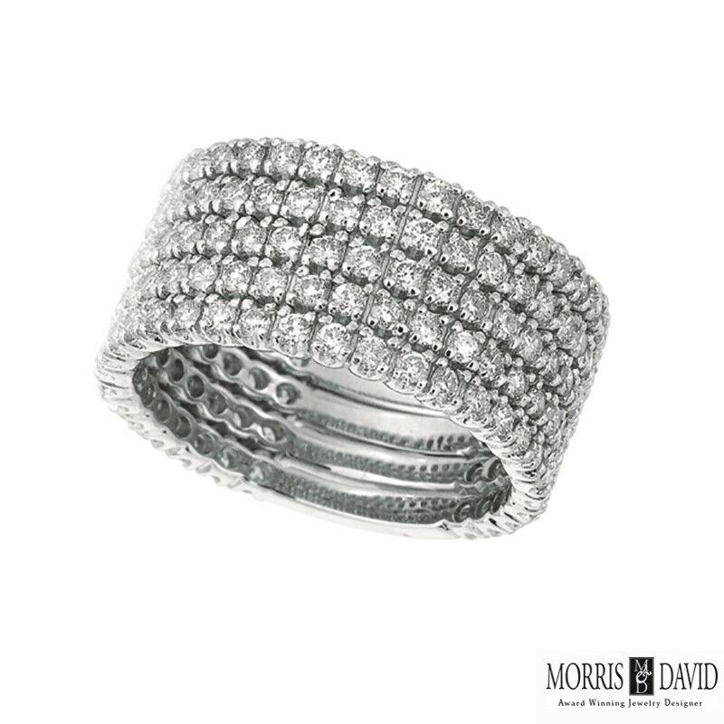 Round Cut 2.50 Carat Natural Diamond 5 Rows Ring Band G SI 14k White Gold For Sale