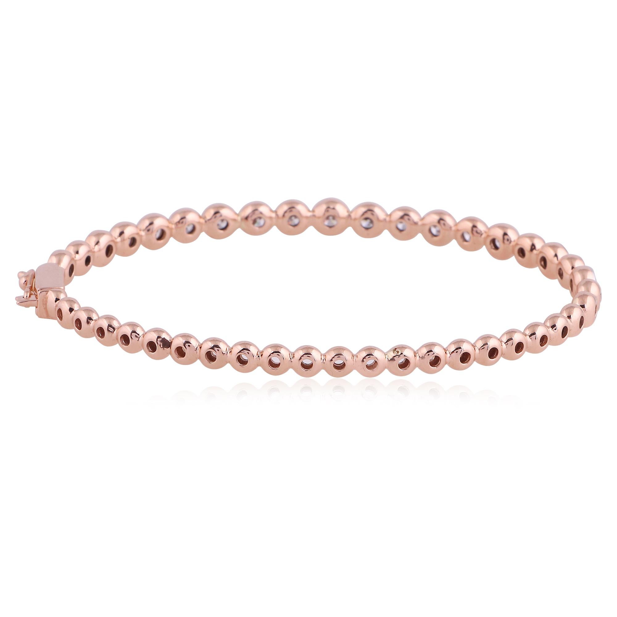 Taille ronde Bracelet de 2,50 carats de diamant naturel en or rose massif 18k Bijoux fins en vente
