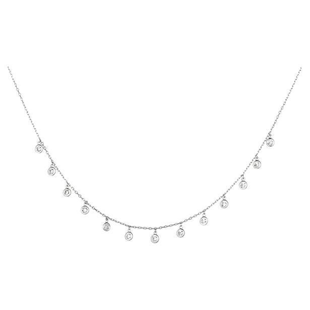 2.50 Carat Natural Diamond Drop Bezel Necklace 14K White Gold 18'' For Sale