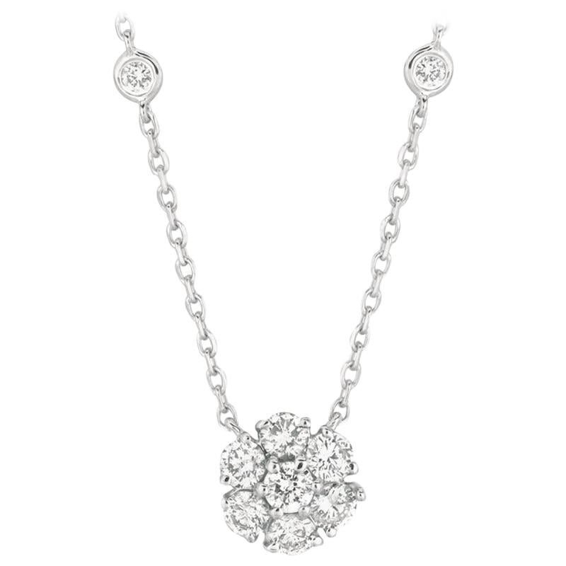 Pendentif à fleur et chaton en or 14 carats avec diamants naturels de 2,50 carats et chaîne G SI en vente