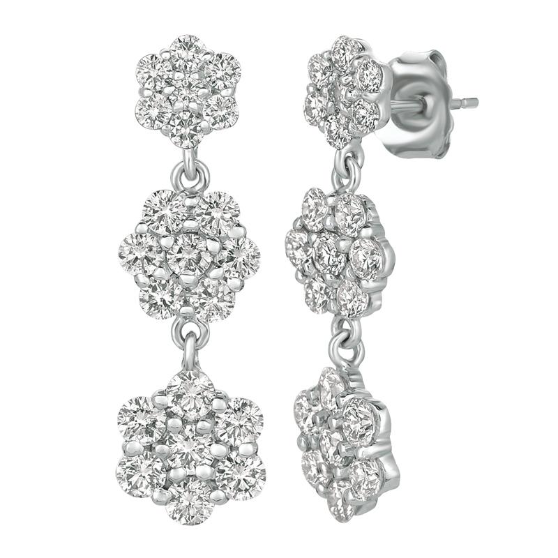 Contemporary 2.50 Carat Natural Diamond Flower Drop Earrings G SI 14 Karat Rose Gold For Sale