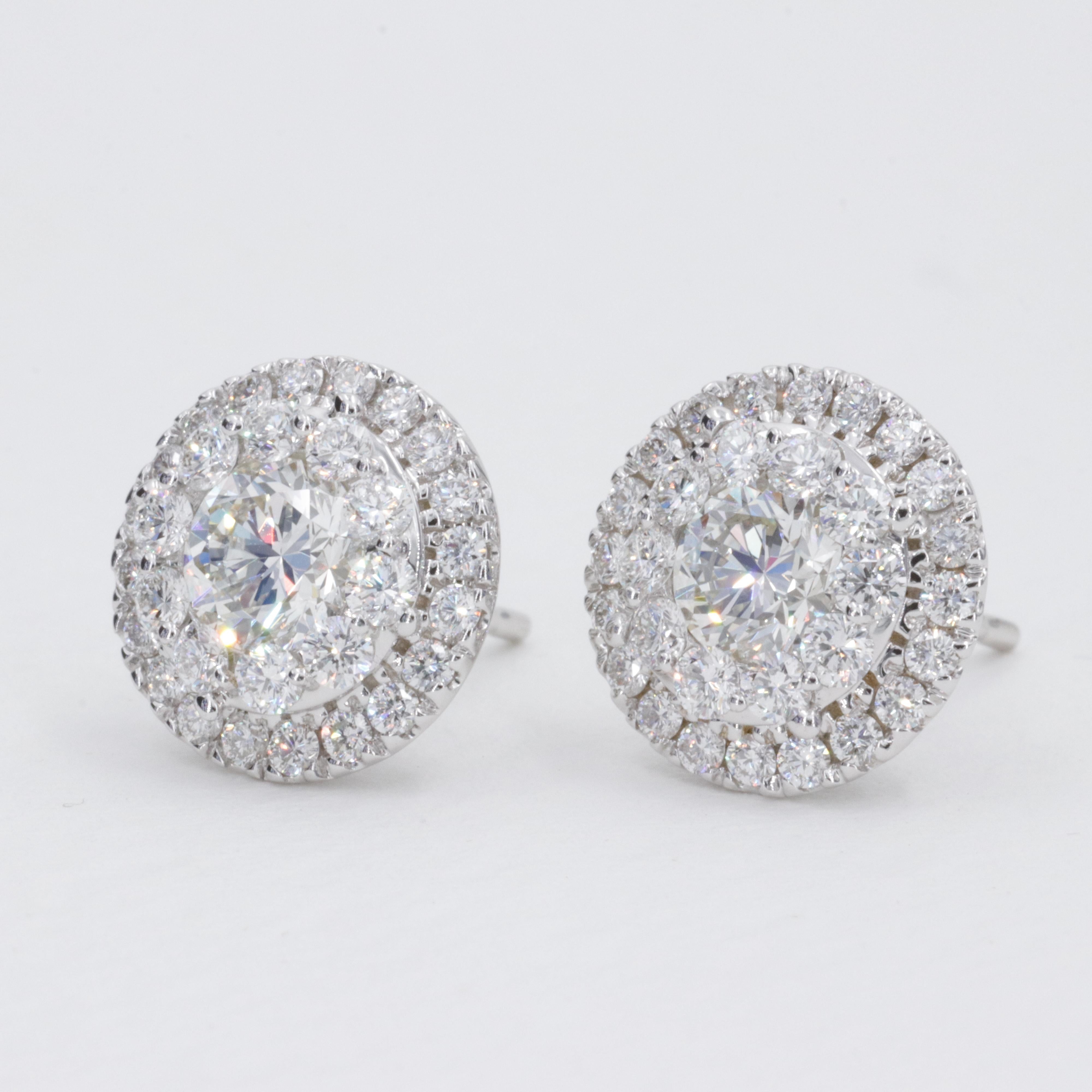 2.50 Carat Natural Diamond Halo Stud Earrings in White Gold  In Excellent Condition For Sale In Tampa, FL