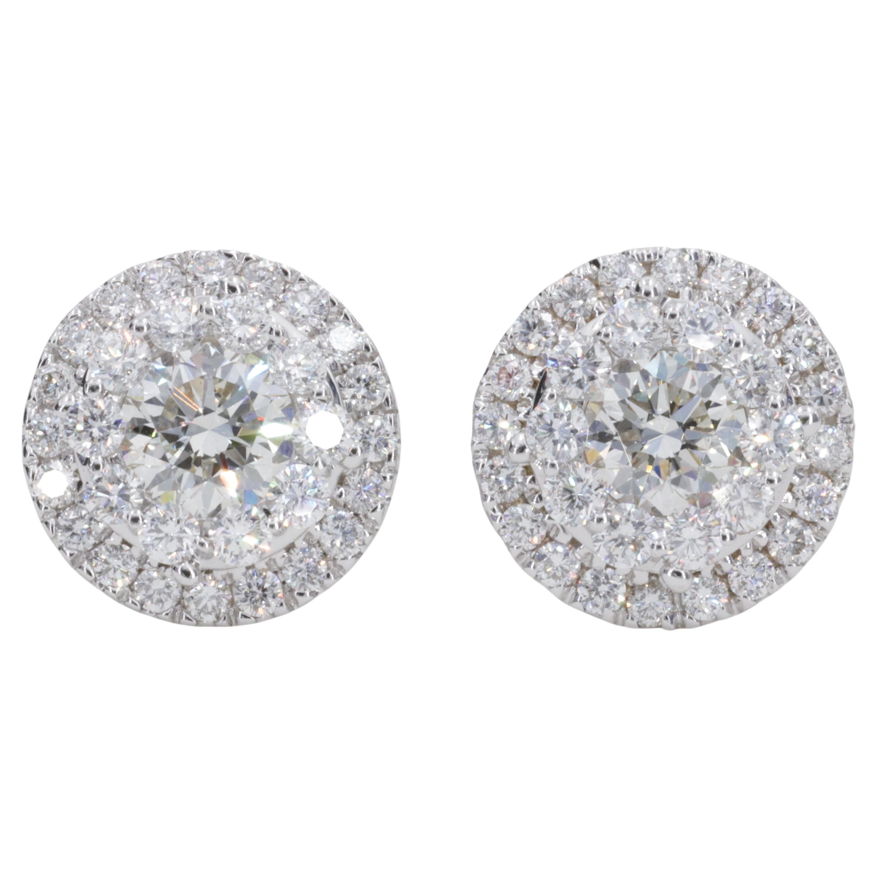 2.50 Carat Natural Diamond Halo Stud Earrings in White Gold