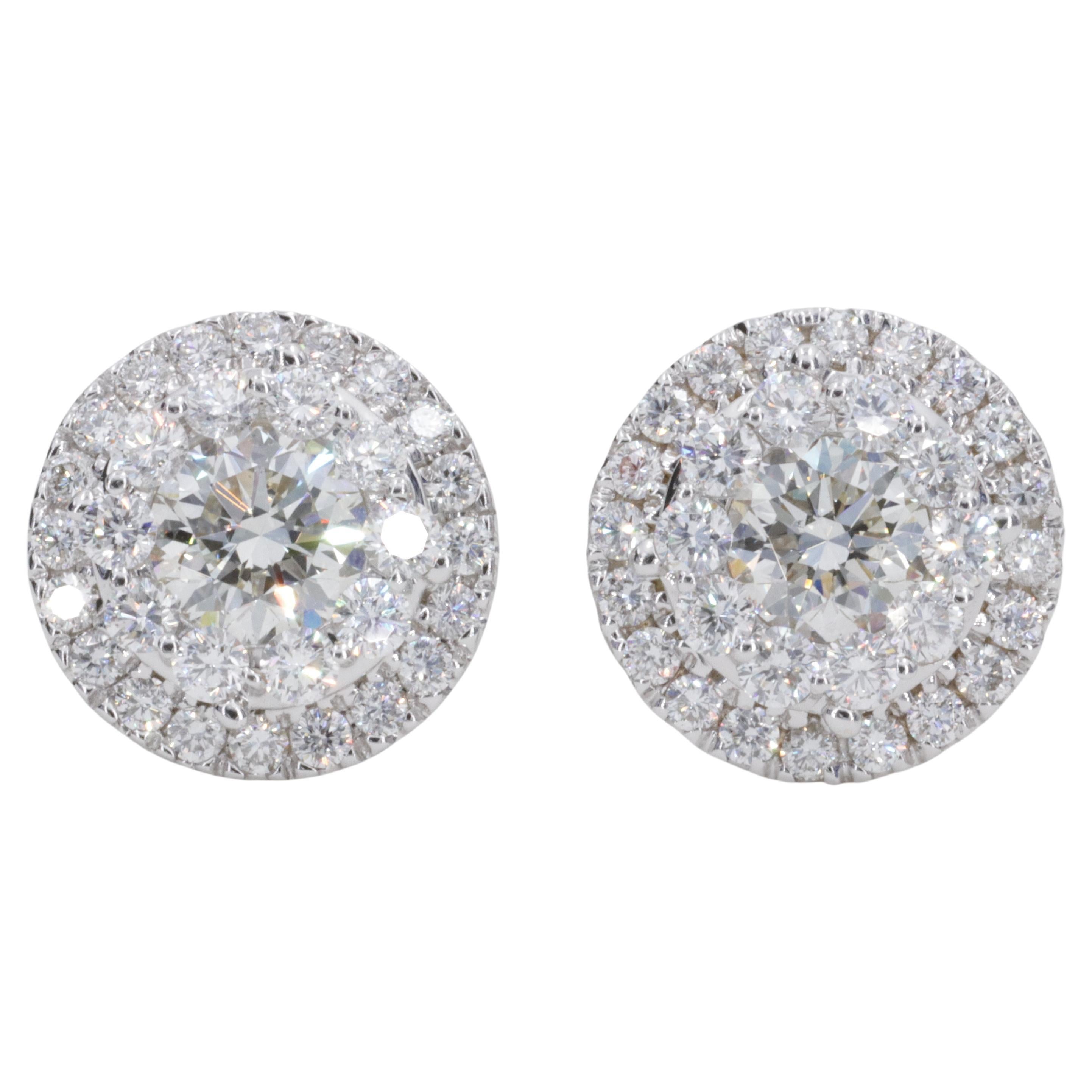 2.50 Carat Natural Diamond Halo Stud Earrings in White Gold 