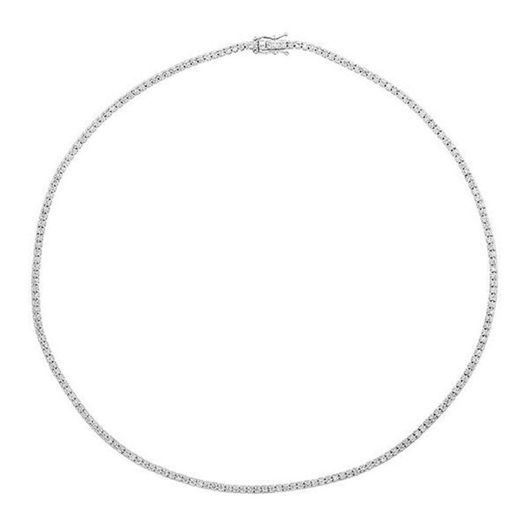 Round Cut 2.00 Carat Natural Diamond Tennis Necklace G-H SI 14k White Gold For Sale