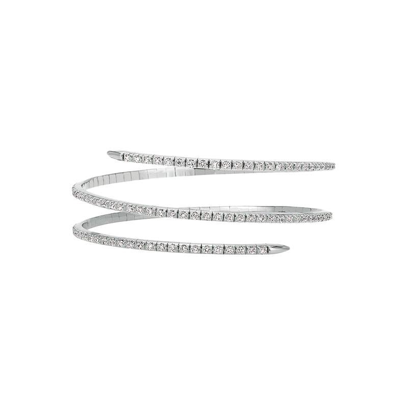 2.50 Carat Natural Diamond Wrap Flexible Bangle Bracelet G SI 14K White Gold For Sale