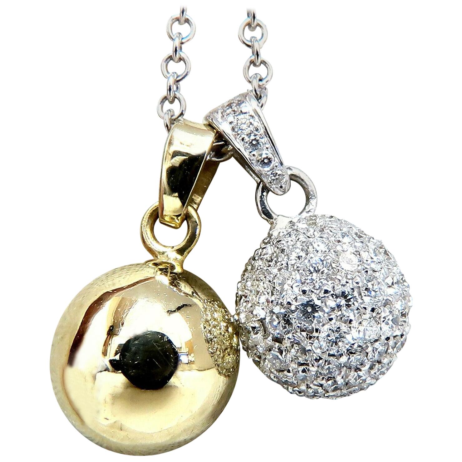 2.50 Carat Natural Diamonds Cluster Balls Double Dangle Necklace 14 Karat For Sale